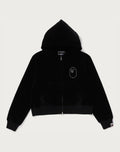 CRYSTAL STONE APE HEAD VELOUR ZIP HOODIE LADIES