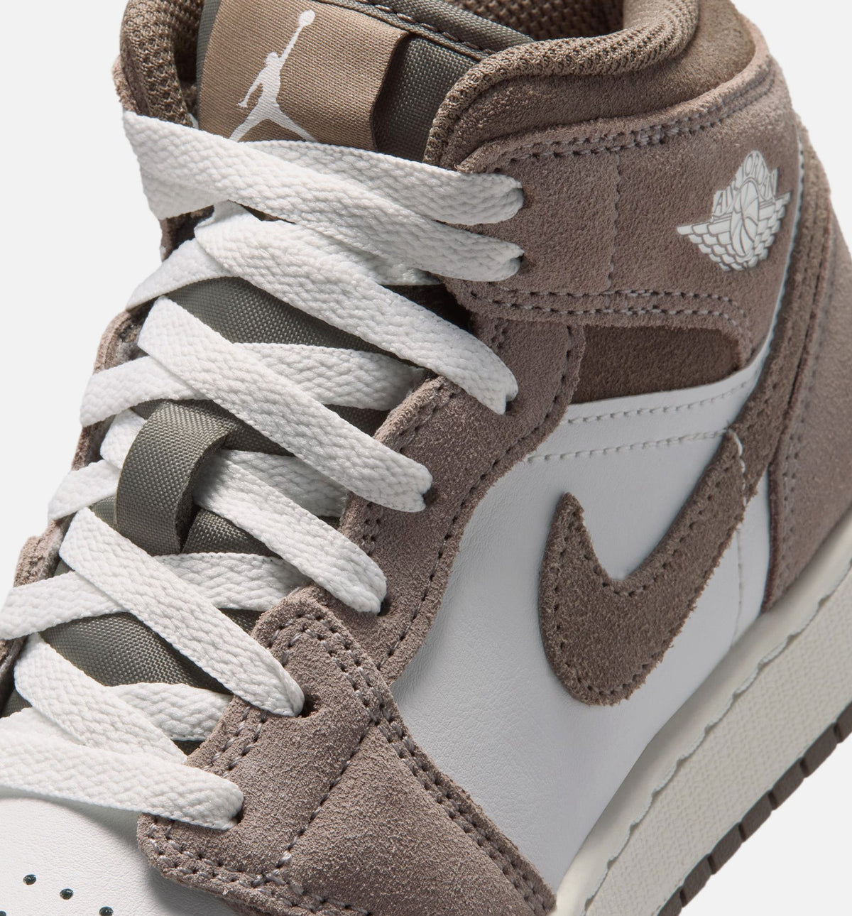 Air Jordan 1 Mid Youth Lifestyle Sneakers - Enigma Stone/Olive Grey/Summit White