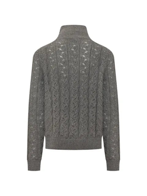 AMARANTO  cable-knit pointelle-trim sweater