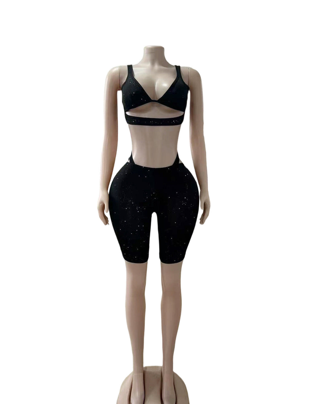 Y2K Glitter Mesh Tank Top Capri Leggings 2 Piece Set