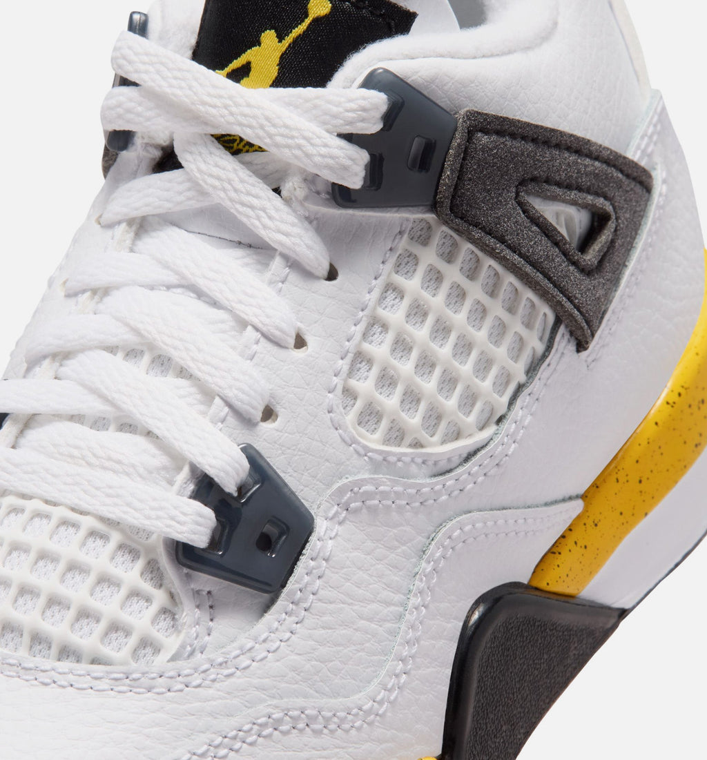 Air Jordan 4 Retro Rare Air Tour Yellow Preschool Shoes - White Dark Blue Grey Black Tour Yellow