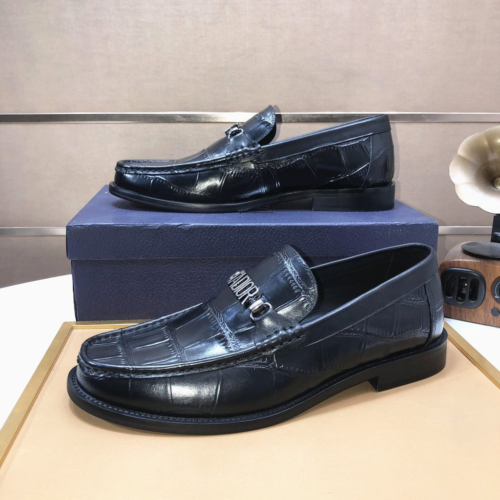 Dior Black Croc-Embossed Logo Loafers