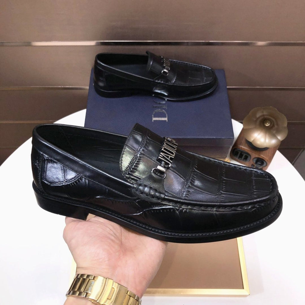 Dior Black Croc-Embossed Logo Loafers