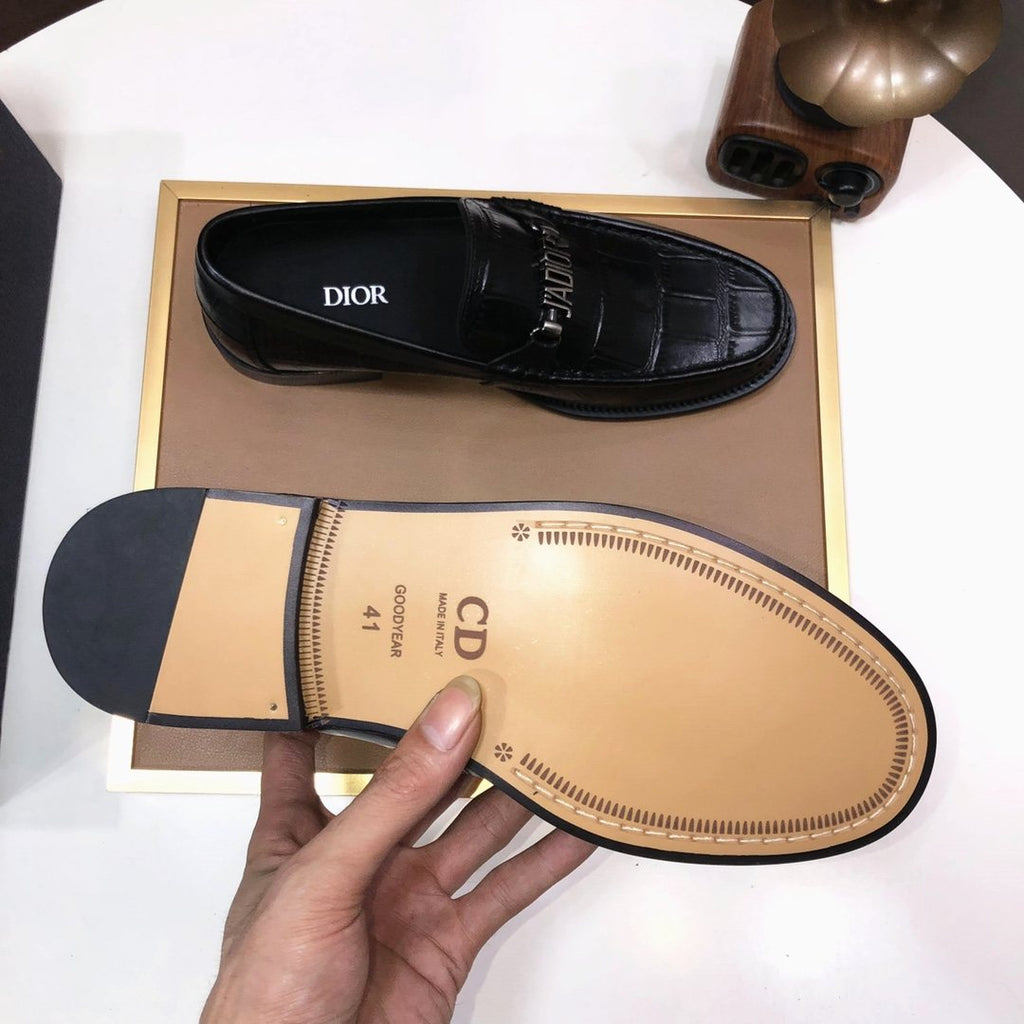 Dior Black Croc-Embossed Logo Loafers