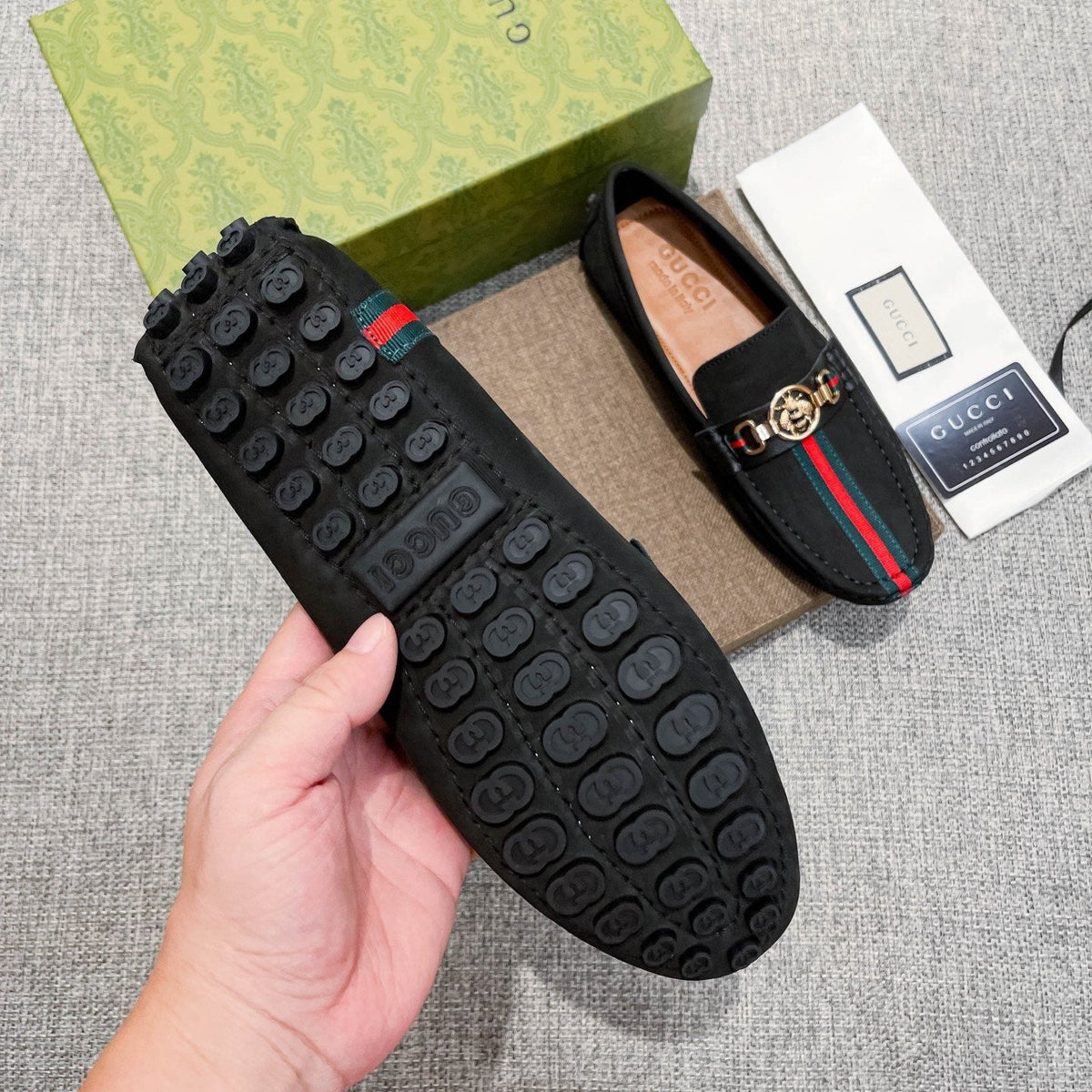 Gucci Black Stripe Driving Shoes