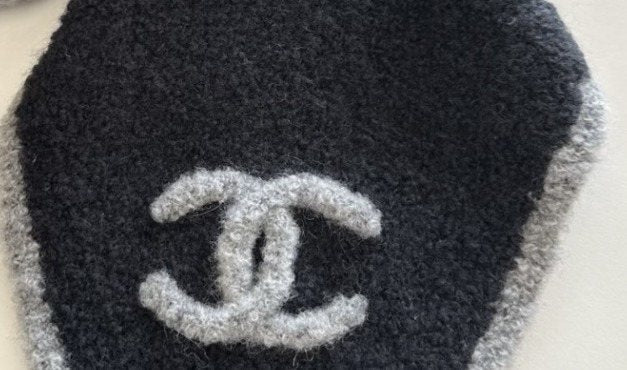Chanel Black Triangle Scarf with White Trim