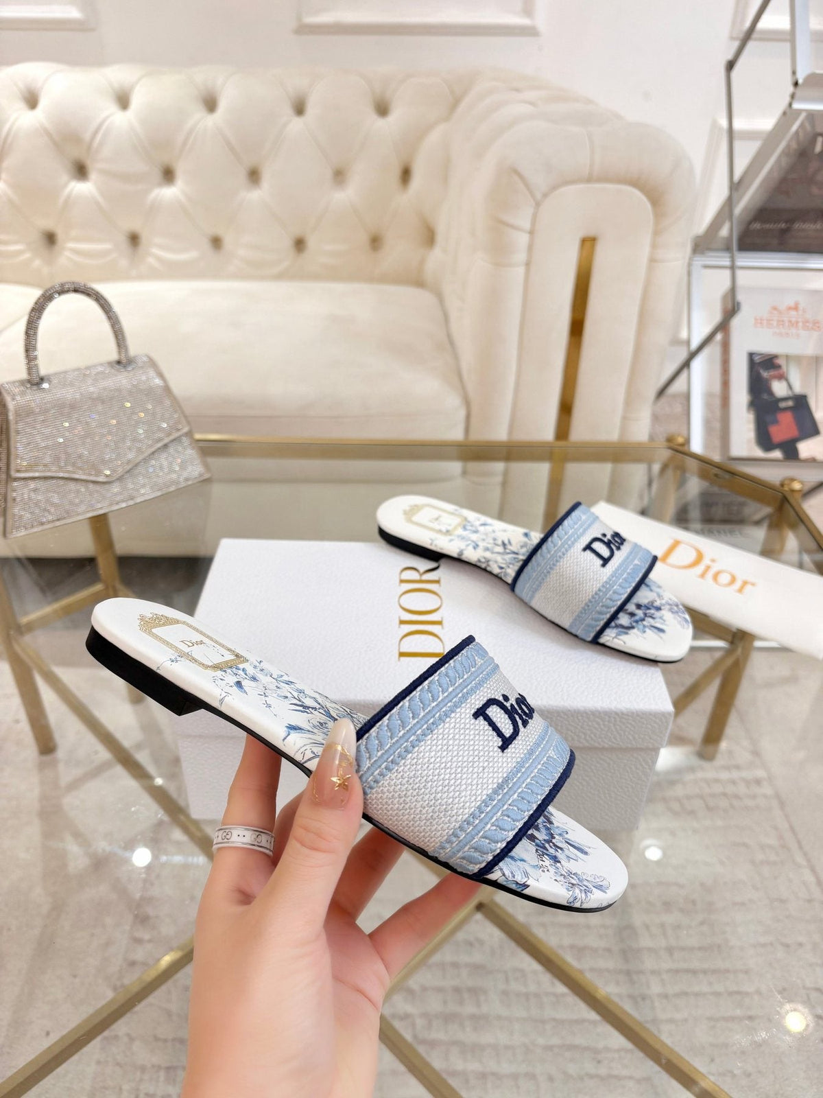 Dior Floral Print Slide Sandals