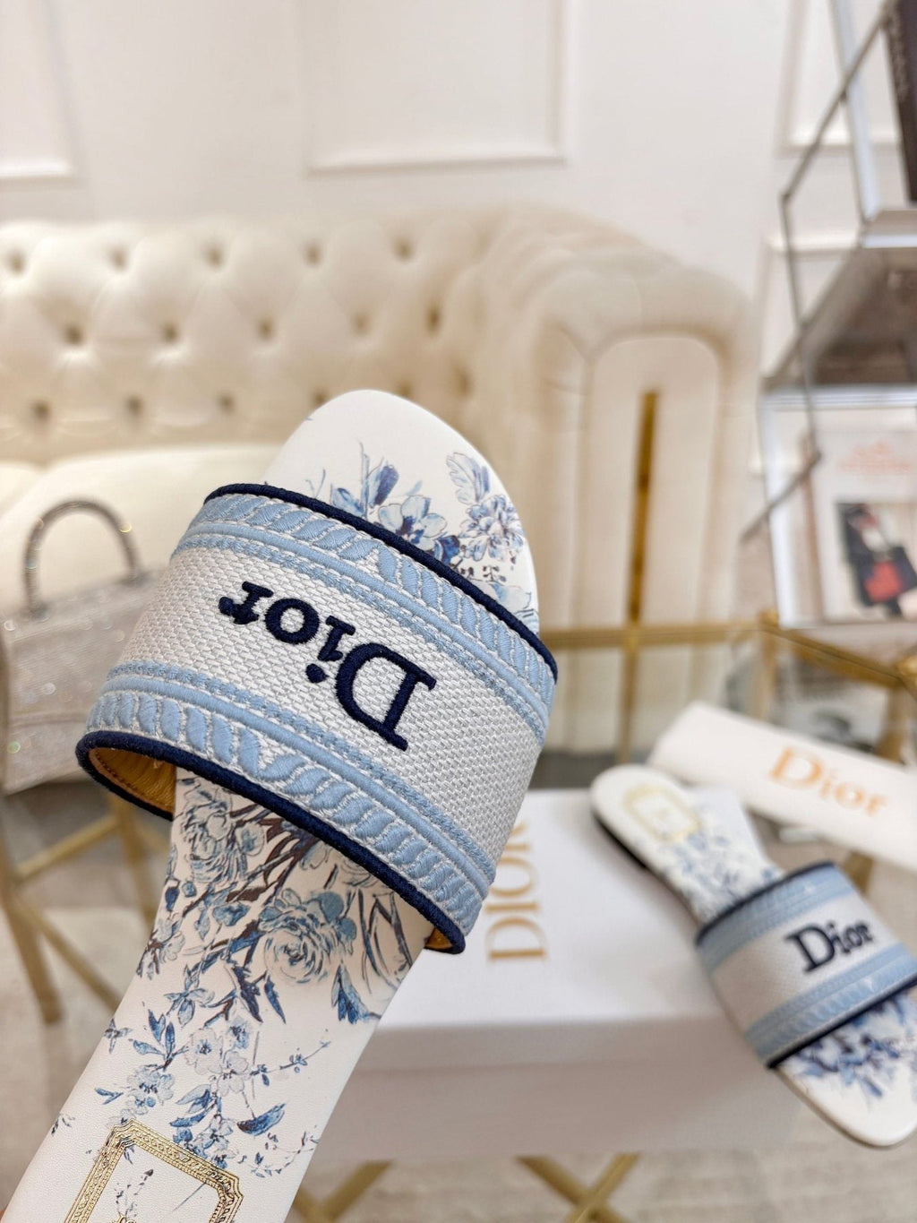 Dior Floral Print Slide Sandals